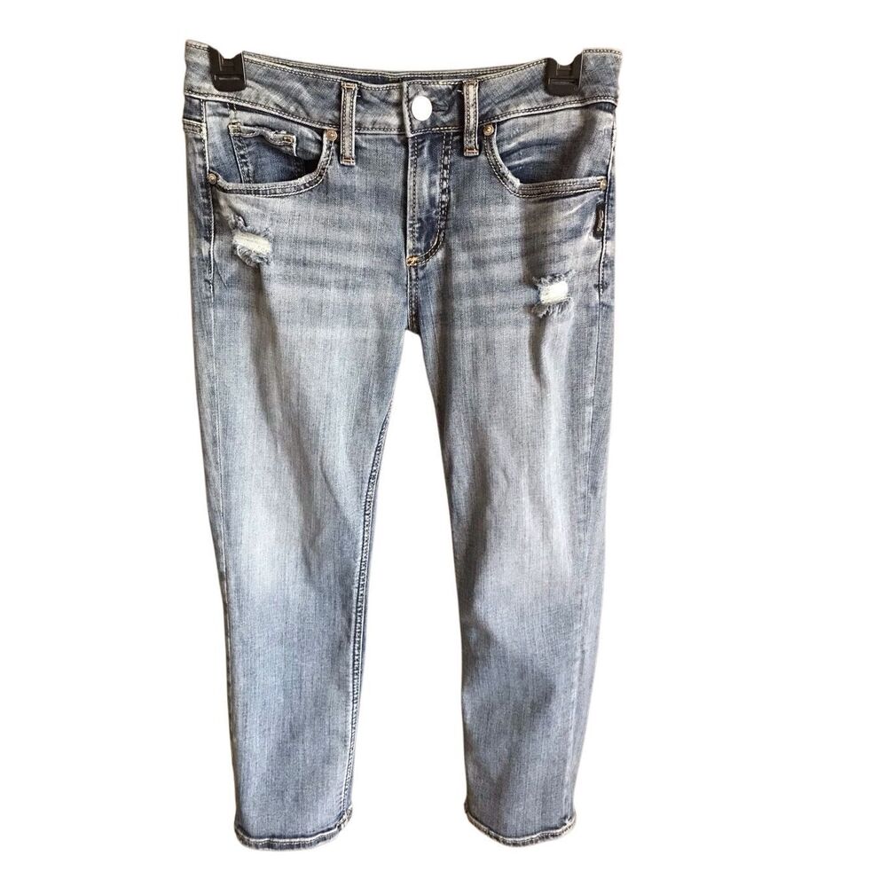 Silver suki Jean Capri Size 28 blue denim distressed cotton blend